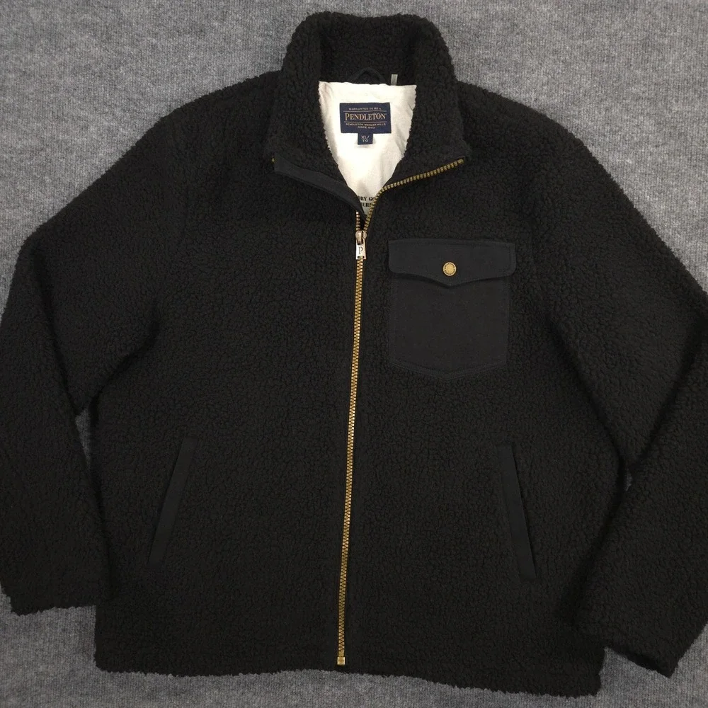 Pendleton River Rock Jacket Mens XL Black Pile‎ Sherpa Fleece Full Zip Outdoor